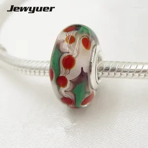 Gevşek değerli taşlar Noel boncukları beyaz kırmızı ve yeşil murano cam boncuk ile holly 925 Gümüş mücevher fit takılar bilezik kolyeler