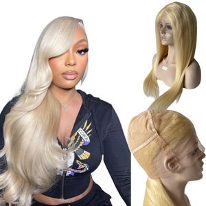 Brazilian Virgin Human Hair Blonde Color #613 180% Density Silky Straight 24 inches Long Hair Full Lace Wig for White Woman