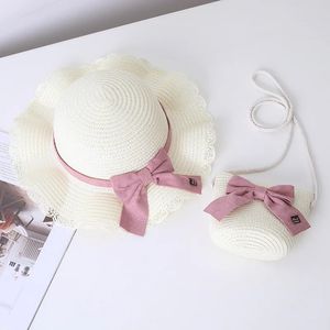 Summer Girl Sun Weave Caps Straw Hat Bag Baby Cute Coin Purse Sweet Sandy Protection Beach Messenger Headgear 240129
