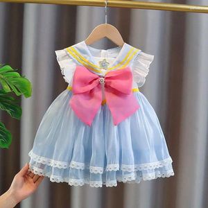 Kız Elbiseler 2024 Kızlar Bebek Yaz Tutu Elbise Moda Büyük Bow Lolita Doğum Günü Partisi Çocuklar Prenses Vestidos Çocuk Giysileri