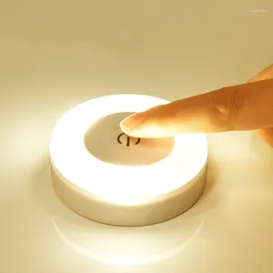Gece Işıkları Mini LED dokunmatik sensör USB şarj edilebilir manyetik taban duvar taşınabilir yuvarlak karartma yatak odası mutfak lambası