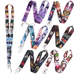 19colors demon slayer Keychain ID Credit Card Cover Pass Mobile Phone Charm Neck Straps Badge Holder Keyring Accessories