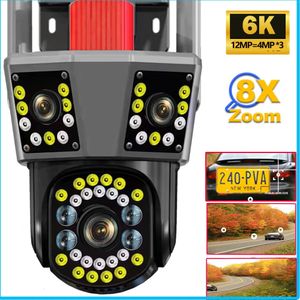 6K 12MP WiFi Surveillance CCTV IP Camera 8X Zoom Dome Three Screen 360° View Security Protection Mini Video Street Camera 240126