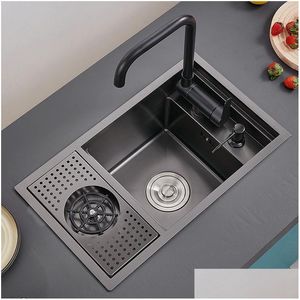 Kitchen Sinks Black Small Size Den Sink Single Bowl Bar Stainless Steel Balcony Concealed With Cup Washer Drop Delivery Home Garden Dhlpo