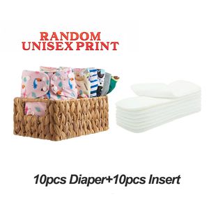 HappyFlute Random 10PCS One Size Pocket Cloth Diaper Suede Cloth Inner Use With Insert Resuable Waterproof Baby Diaper 240119