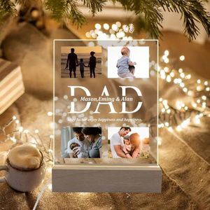 Personalized Fathers day Acrylic Plaque Custom Po Frame Night Light Gift for Fathers Day For DAD Home Decor 240130