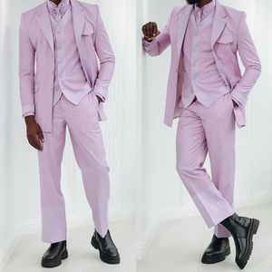 Mens Pink Wedding Tuxedos Jacket Pants 3 Pieces Ceremony Formal Groom Suits Party Birthday Wear costume homme mariage