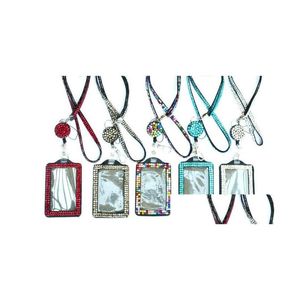 Other Office School Supplies Wholesale Rhinestone Bling Lanyard Crystal Diamond Necklace Neck Strap With Tal Lined Id Badge Holder Otdsz