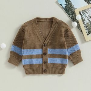 Toddler Baby Girls Knit Cardigan Cute Striped Print Button Down Sweater Outwear Children's Tops Kids Winter Clothing 240124