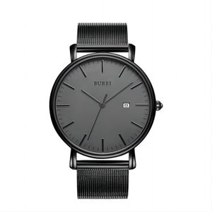 Burei Men Fashion Minimalist Lrist Watch Watches Waterproof Watches Simple Ultra Thin Watches التناظرية تاريخ الكوارتز مع شريط شبكة من الفولاذ المقاوم للصدأ