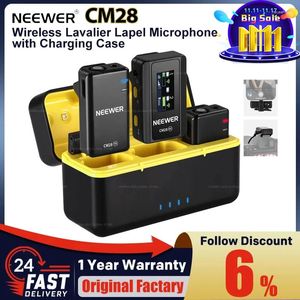 Microphones NEEWER CM28 Wireless Lavalier Lapel Microphone With Charging Case Audio Storage & 1 Click Noise Cancelling