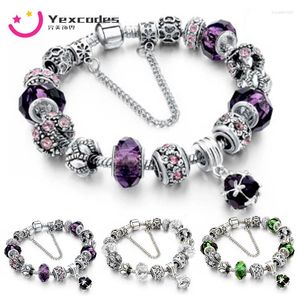 Charm Bilezikler Yexcodes Mor Crystal Boncuk Bilezik Avrupa ve Amerikan Moda Tavası Kadınlar İçin Diy İnce Bangles Hediyeler