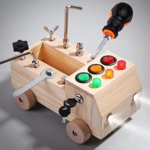 Детский деревянный светодиодный переключатель, доска для разборки и сборки, винты, гайки, инструмент, автомобиль, Монтессори, игрушка-головоломка для раннего образования 240131