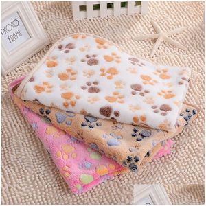 Other Pet Supplies Paw Print Blanket Puppy Blankets Sleep Pad Mat Soft And Warm Fleece Dog Cat Drop Delivery Home Garden Otquo