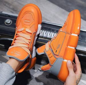 Men Mech style Sneakers shoes sports Orange Punk Style High Quality Flat Trainers Mesh Lace-up Casual Shoes Outdoor Runner Trainers Cup shoes Daily Outfit