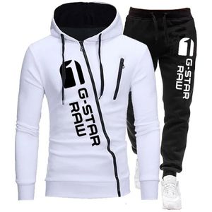 Sonbahar Kış Mens eşofman takım elbise moda baskı fermuarlı davlumbazlar sweatshirtsweatpants 2 adet set jogging casual kıyafetler 240202