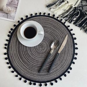 Masa Paspasları 38cm Yuvarlak Placemat Kahve Yemeği Mat Dokuma Siyah Yeşil Coaster Isıya Dayanıklı Mutfak Tasarımı Yemek Posavasos