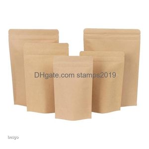 Упаковочные пакеты оптом, 11 размеров, коричневая крафт-бумага, стоячая, термосвариваемая, закрывающаяся на молнии, внутренняя фольга, упаковочная сумка для хранения продуктов Dhhxt