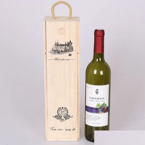 Packing Boxes Wholesale Empty Wood Wine Gift Box 500Ml 750Ml Single Red Bottle Package Wooden Gifts For Christmas Party 10X10X30Cm A Dhztp