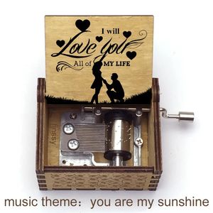 You Are My Sunshine love quotes print Theme Music Hand Wooden Music Box girlfriend wife Birthday anniversary Gift 240118