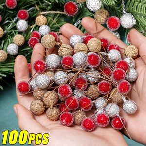 Dekoratif Çiçekler 100/10 PCS Noel Simülasyon Meyveleri Mini Köpük Sahte Berry Çiçek Meyve Kiraz Bitkileri Ev Partisi Dekorasyon Diy hediyeleri