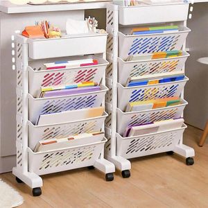 Movable Bookshelf Desk Side Floor Small Cart Book Storage Shelf Office Study Supplies Rack 240125