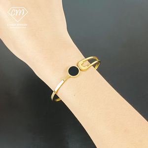 CAMAZ Fashion Jewelry Zircon Black Gold Stainless Steel Bracelet charm Bangles For Girls