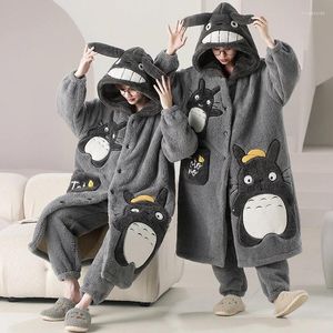 Kadın pijama kigurumis pijamalar cüppeler kadın erkekler kış kalın sıcak peluş gecelik polar uzun elbisesi kawaii kedi çiftleri gece boynuzu pijama