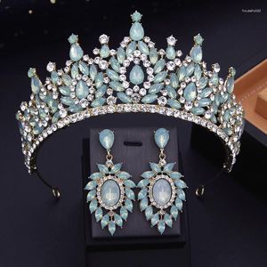 Fermagli per capelli 7 colori Luxury Queen Wedding Crown Strass Diademi di cristallo con orecchini Set di compleanno da sposa Gioielli da ballo Principessa
