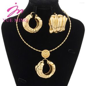 Комплект ожерелья и серег YM для женщин, медный кулон, Дубай, позолоченный 18 К, большой геометрический шарм, подарок, ювелирные изделия для свадебной вечеринки