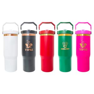 Gold copper plated 30oz flip top straw vacuum insulated student tumbler Leak proof water bottle with handle for laser engraving 25pcs/case in stock