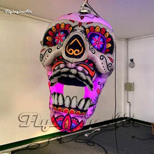 wholesale Cursed Giant Lighting Inflatable Skull 2m/3m 6.5/10ft Hanging White LED Model Air Blown Devil Head Balloon For Halloween Night Decoration