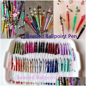 Gel Pens Wholesale 50Pcs Beaded Ballpoint Plastic Beadable Personalized Gift School Office Writing Supplies Stationery Wedding 22120 Otjy5