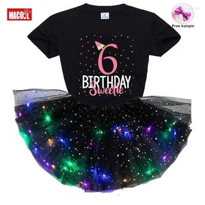 Giyim Setleri Bebek Kız Giysisi Elbise Seti 2024 Yaz Kısa Kollu T-Shirt Aydınlık Etek Saçkop 3pc Kız Doğum Günü Partisi