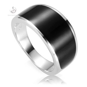 Eulonvan Luxury Black Enamel 925 Sterling Silver Jewelry Male Rings For Men Jewelry Accessories S3776 Size 7 8 9 10 11 12 13 240125