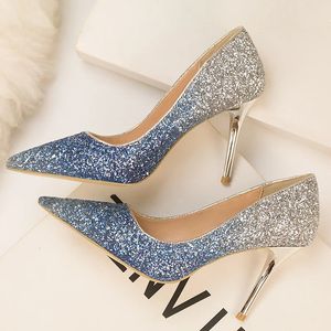 Gradient Sequins High Heels Women Shoes Pointed Classic Pumps Rhinestone Party Wedding Bridal Shoes Stiletto Woman Heels Ladies 240130