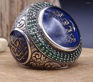 Кольца кластера, преувеличенные турецкие мужские кольца ручной работы с счастливым камнем, исламское мусульманское кольцо с Аллахом, серебряного цвета, арабское Писание