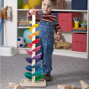 Colorful Tree Marble Ball Run Track Rainbow Musical Tree Learning Educational Toy Blocks For Children Montessori Wooden Toys 240124