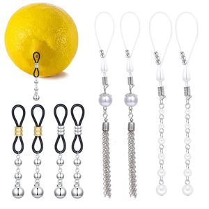 Adjustable Fake Nipple Piercing Non Piercing Nipple Rings Pendant Dangles White pearl tassel nipple clamps body jewelry sets 240127