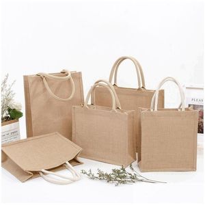 Packing Bags Wholesale Tote Burlap Jute Reusable Gift Bag With Handles For Bridesmaid Wedding Women Market Grocery Shop Handbag Drop Ot26I