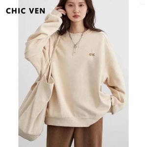 Women's Hoodies CHIC VEN Sweatshirts O Neck Loose Casual Thick Warm Plush Coat Letter Embroidered Pullover Female Top Winter Autumn 2024