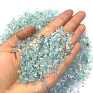 Estatuetas decorativas 100g 2-4mm azul natural água-marinha cristal de quartzo pedra chips de rocha espécime pedras e minerais cristais de cura