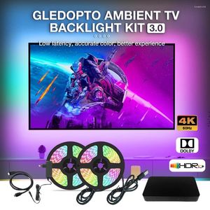 Denetleyiciler Gledopto Ortam TV Backlight Kit 3.0 Şerit Işık RGBIC HDMI Uyumlu Senkronizasyon Kutusu Set Renk Değişimi Aydınlatma Desteği 4K