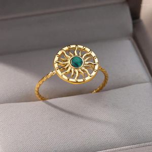 Küme halkaları vintage yeşil taş güneş kadınlar için altın kaplama paslanmaz çelik ayarlanabilir alyans çift mücevher hediye anillo