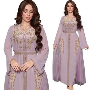 Roupas étnicas 2024 Chiffon Diamantes Abaya Marrocos Festa Noite Muçulmana Elegante Mulheres Vestidos Kaftan Dubai Vestido Jalabiya Caftan Islam