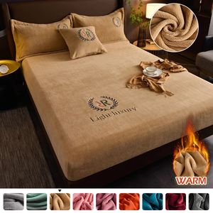 LEVIVEl Plush Thicken Elastic Bed Cover Crystal Velvet Bed Sheet Mattress Cover Winter Warm Soft Solid 9 Color 1pc For Bedroom 240129