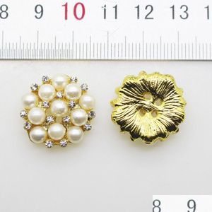 Rhinestones 50Pcs 22Mm Round Pearl Button Wedding Decoration Diy Buckles Accessory Sier Golden306O Drop Delivery Jewelry Dhjip