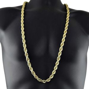 Новое мужское ожерелье в стиле хип-хоп rendy 75 см, 14-каратное золото, 8 мм, огромное ожерелье из пшеничной веревки, цепочки, ожерелье, звено цепи
