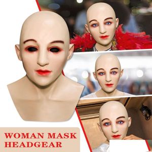 Máscaras de festa Halloween beleza careca mulheres máscara de látex realista engraçado fl rosto masquerade cosplay prop 107 201026 gota entrega home gar dhljk