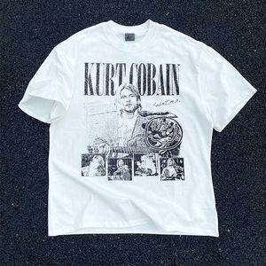 Homens camisetas Vintage Ke se parece com um velho curto na moda banda Nirvana American VTG lavado meia manga T-shirt